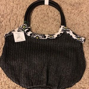Vera Bradley Straw Black Fanfare Bucket Bag, pouch